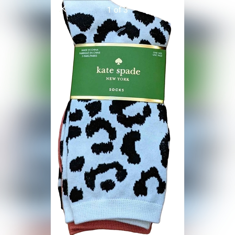 Kate Spade assorted‎ leopard crew socks, 3 pairs new
